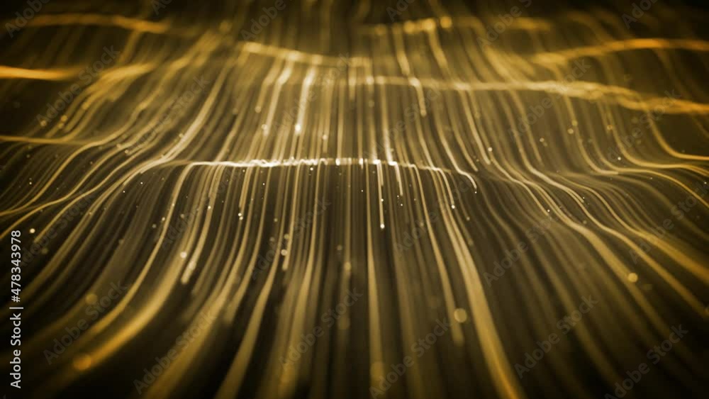Abstract Light Gold Strings Flowing Background Loop/ 4k animation of an abstract wallpaper technology background with golden flowing powerful speed stroke patterns and depth of field seamless looping