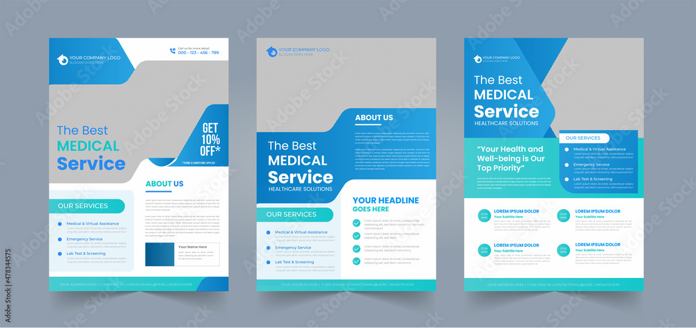 Medical poster or flyer pamphlet brochure design layout space for photo background blue and green medical health flyer template for hospital and doctor clinic promotional