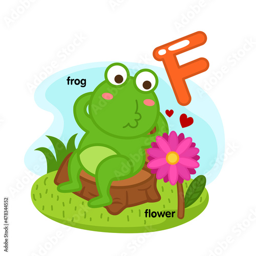 Alphabet Isolated Letter F-frog-flower illustration vector