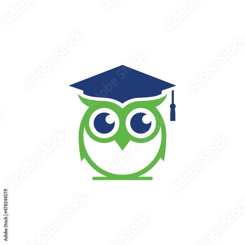 Owl vector logo design illustration with graduation hat. photo