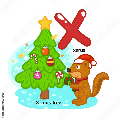 Alphabet Letter X-xerus-x mas tree illustration,vector