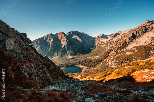 Hiking Popradske lake to Ostrva peak , very popular hiking destination in High Tatras National park, Slovakia nature photo