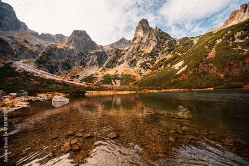 Hiking in national park High Tatras. HiIking from biele pleso to Zelene pleso in the mountain Vysoke Tatry, Slovakia. Beautiful photo