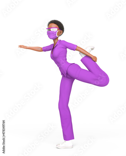 nurse is stretching on white background