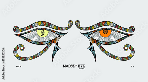 vector colorful isolated wadjet eye ancient egyptian symbol,the right eye symbolized the sun and the left eye to the moon