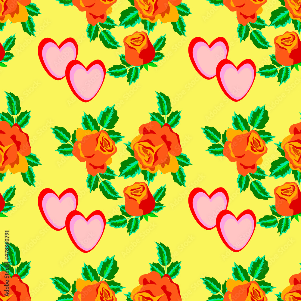 Vector - roses and hearts seamless pattern. Vector - roses and hearts seamless pattern.