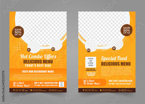 Restaurant delicious food poster and flyer for promotional brochure and cover design with editable photo creative tempalate