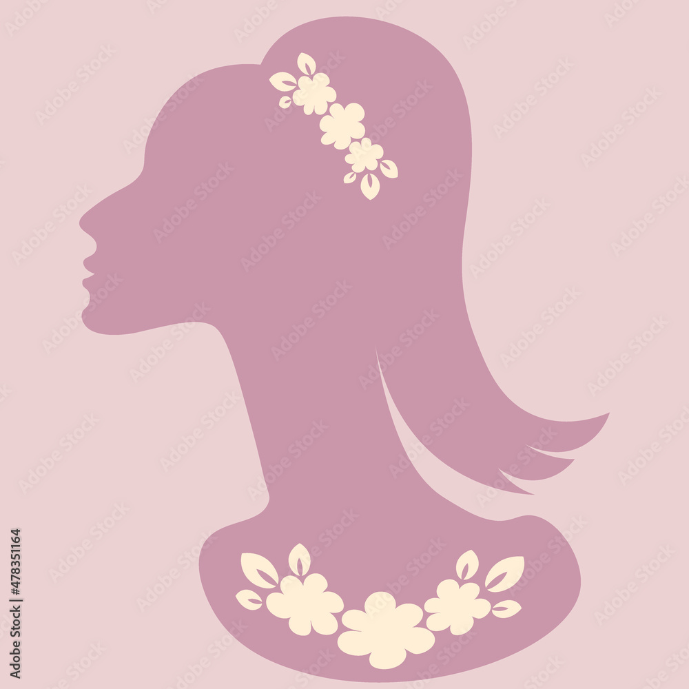 an elegant female head in profile with jewelry - a banner for advertising jewelry or a postcard. Design element an elegant female head in profile with jewelry - a banner for advertising jewelry or a postcard. Design element