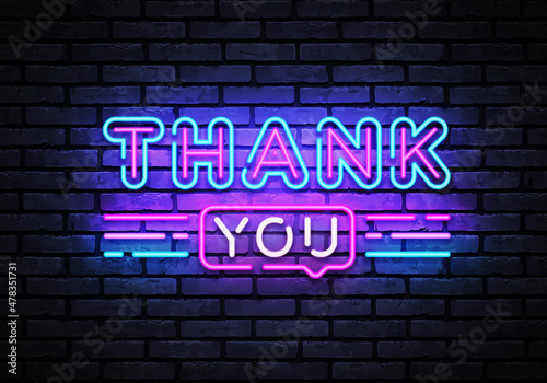 Thank You Neon Sign Vector. Vintage thank you neon, great design for any purposes. Design template