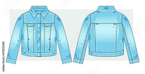 Blue denim jacket technical sketch.