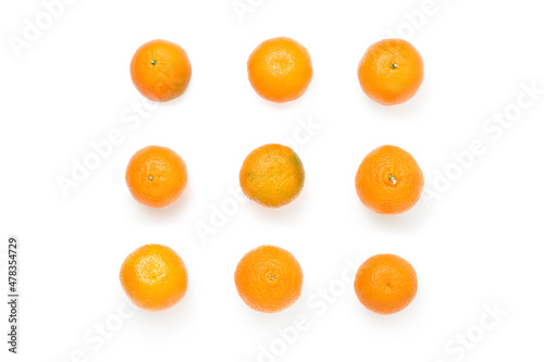 Fruit background. Set of fresh tangerine on white background 