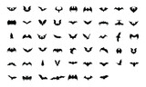 Black silhouettes of bats on a white background. Bats icon set.