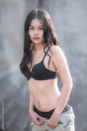 Portrait of asian sexy woman wear bikini at outdoor,Summer concept,Lifestyle of modern women