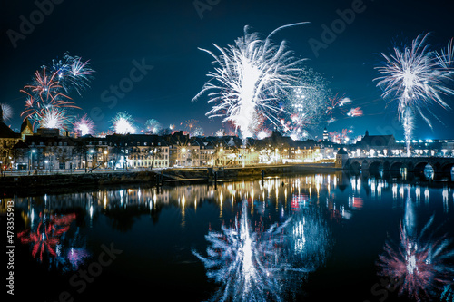 Maastricht celebrates the new year with an impressive fireworks display - Maastricht, The Netherlands, Europe