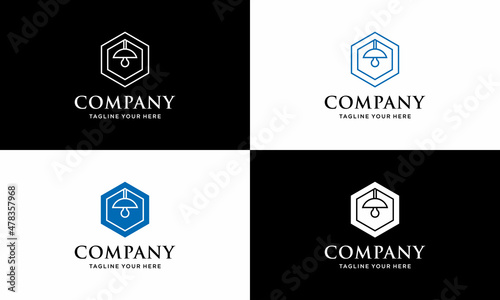 Light Bulb and Hexagon Logo design vector template. on a black and white background.
