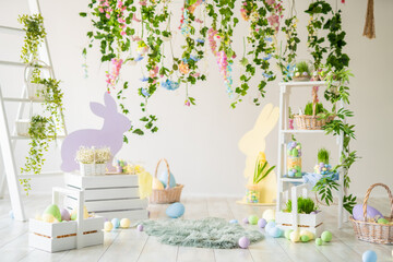 Backdrop for photo studio with easter design for kids and family photo sessions. Happy Easter 