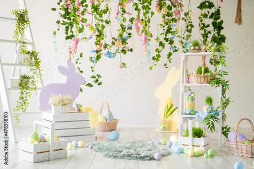 Backdrop for photo studio with easter design for kids and family photo sessions. Happy Easter
