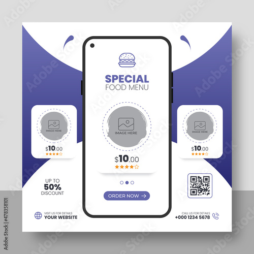 Social media post and web template for food promotion mobile app