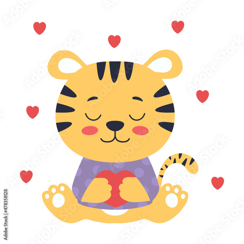 vector illustration of cute tiger with heart