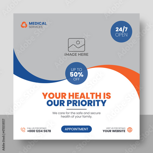 Medical healthcare square flyer social media post web promotion banner template