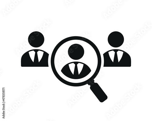 Employee search icon. Magnifying glass looking for people. Illustration vector