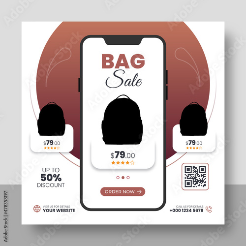 Social media post and web template for bag promotion ecommerce mobile application