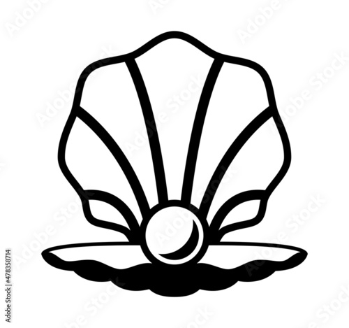 vector pearl in a shell black and white icon