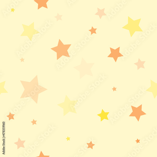Seamless pattern with twinkling stars of different sizes. Background with yellow and orange stars. Pattern option for wrapping paper  postcards  napkins  tablecloths  children s wallpaper.