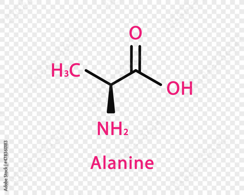 Alanine chemical formula. Alanine structural chemical formula isolated on transparent background.