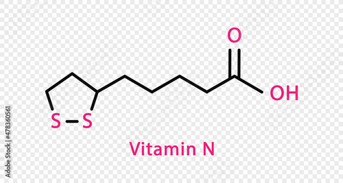 Vitamin N chemical formula. Vitamin N structural chemical formula isolated on transparent background.