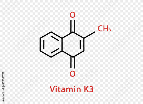 Vitamin K3 chemical formula. Vitamin K3 structural chemical formula isolated on transparent background. photo