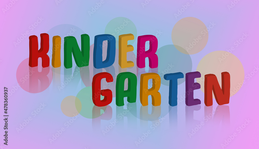 Kindergarten 3D Schriftzug, bunte Illustration von Buchstaben Stock