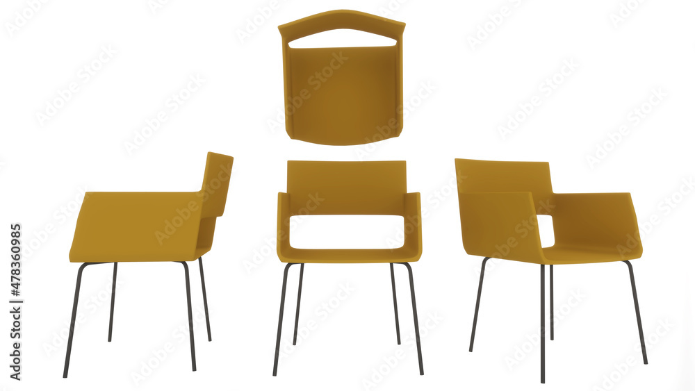 Fototapeta premium yellow chair on white background, top view, side, 3d rendering