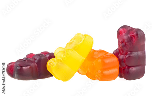 Group of colored jelly bears isolated on a white background. Jelly candy. Marmalade bears.