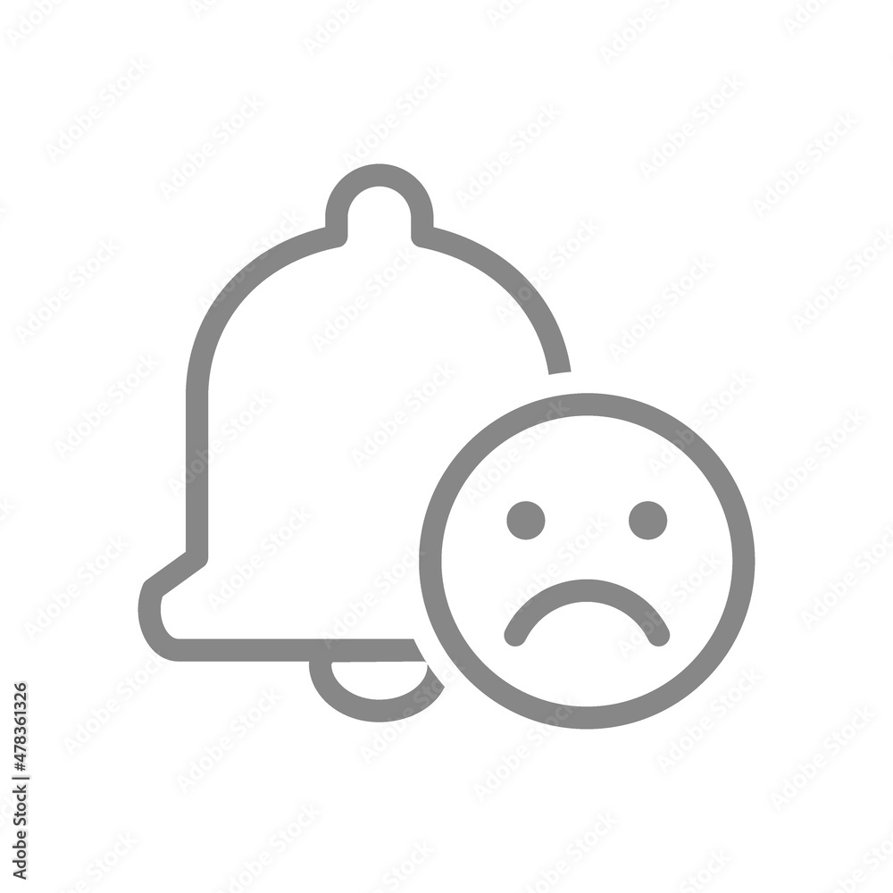 Notification bell with sad face line icon. Inbox message, message notification symbol