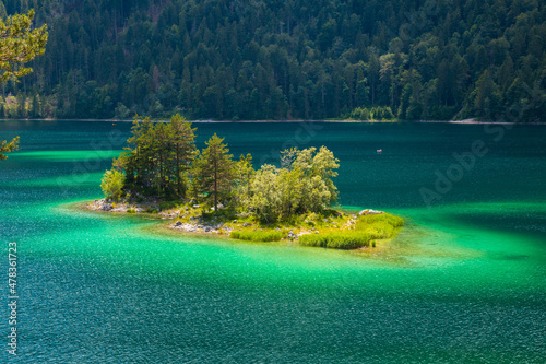 Small Island on the one of the most beautiful lakes in the Bavarian Alps - Eibsee.