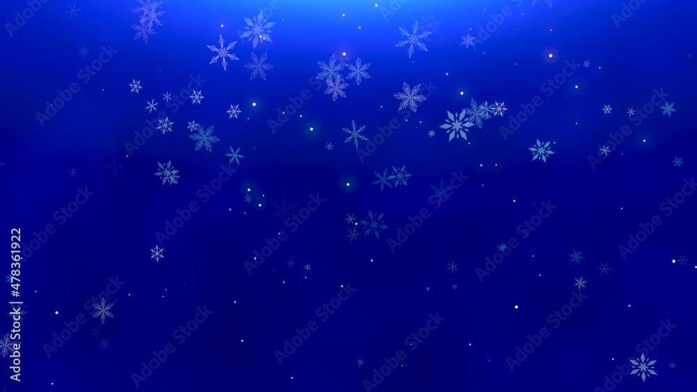 White snowflakes with glitters falling in blue sky, holidays and winter style background for Happy New Year and Merry Christmas White snowflakes with glitters falling in blue sky, holidays and winter style background for Happy New Year and Merry Christmas