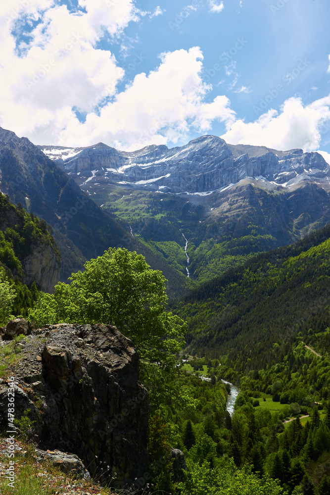 vertical image of a landscape, in which you can see sky, mountains, waterfalls and rivers, vertical image of a landscape, in which you can see sky, mountains, waterfalls and rivers,
