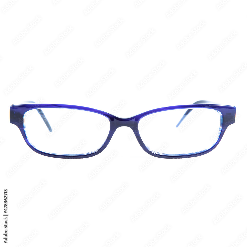 Fototapeta premium frames of glasses in blue on a white background. Eyeglasses in blue frames.