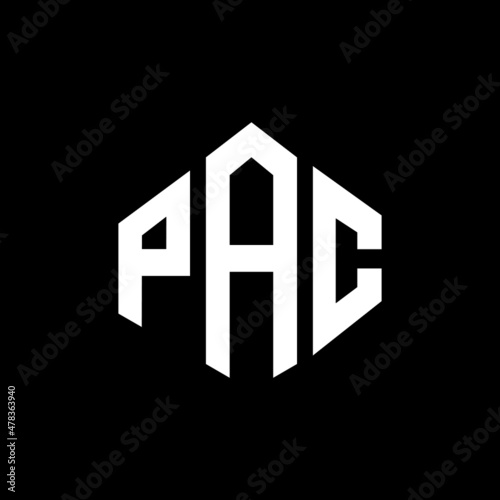 PAC letter logo design with polygon shape. PAC polygon and cube shape logo design. PAC hexagon vector logo template white and black colors. PAC monogram, business and real estate logo.