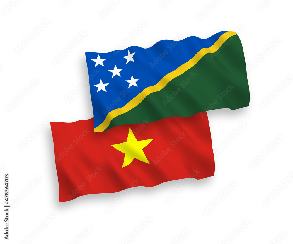 Naklejka premium Flags of Solomon Islands and Vietnam on a white background