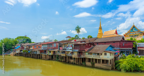 Chanthaburi river ,Classical Village near river, Chanthaburi Old Town Waterfront ,Landmark with old building village in Chanthaburi Thailand 