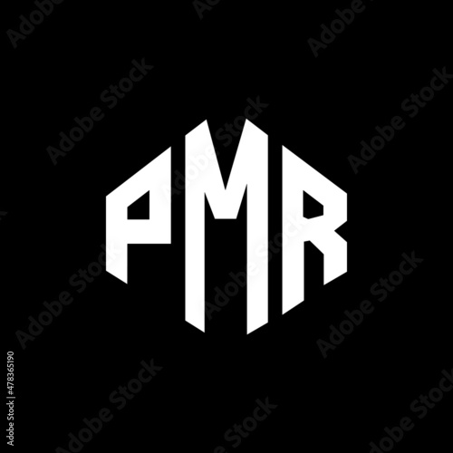 PMR letter logo design with polygon shape. PMR polygon and cube shape logo design. PMR hexagon vector logo template white and black colors. PMR monogram, business and real estate logo. photo