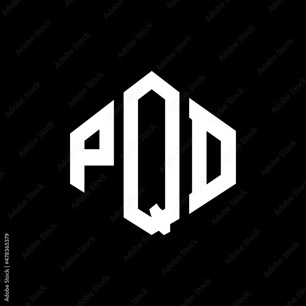 PQD letter logo design with polygon shape. PQD polygon and cube shape logo design. PQD hexagon vector logo template white and black colors. PQD monogram, business and real estate logo.