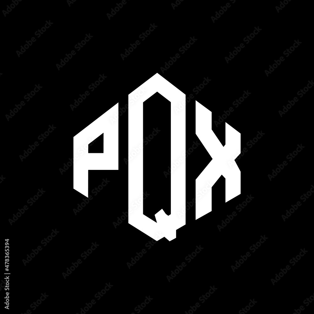 PQX letter logo design with polygon shape. PQX polygon and cube shape logo design. PQX hexagon vector logo template white and black colors. PQX monogram, business and real estate logo.