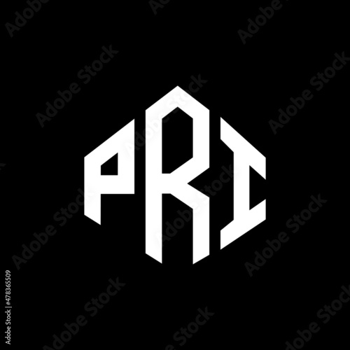 PRI letter logo design with polygon shape. PRI polygon and cube shape logo design. PRI hexagon vector logo template white and black colors. PRI monogram, business and real estate logo.