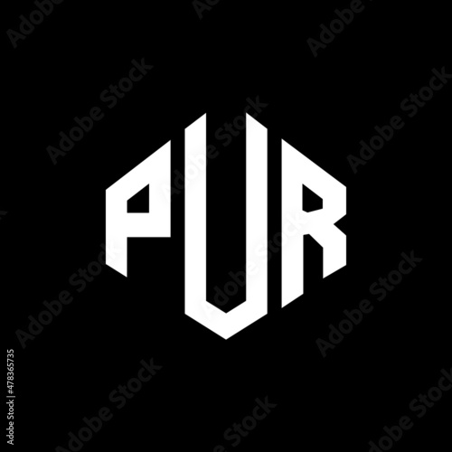 PUR letter logo design with polygon shape. PUR polygon and cube shape logo design. PUR hexagon vector logo template white and black colors. PUR monogram, business and real estate logo.