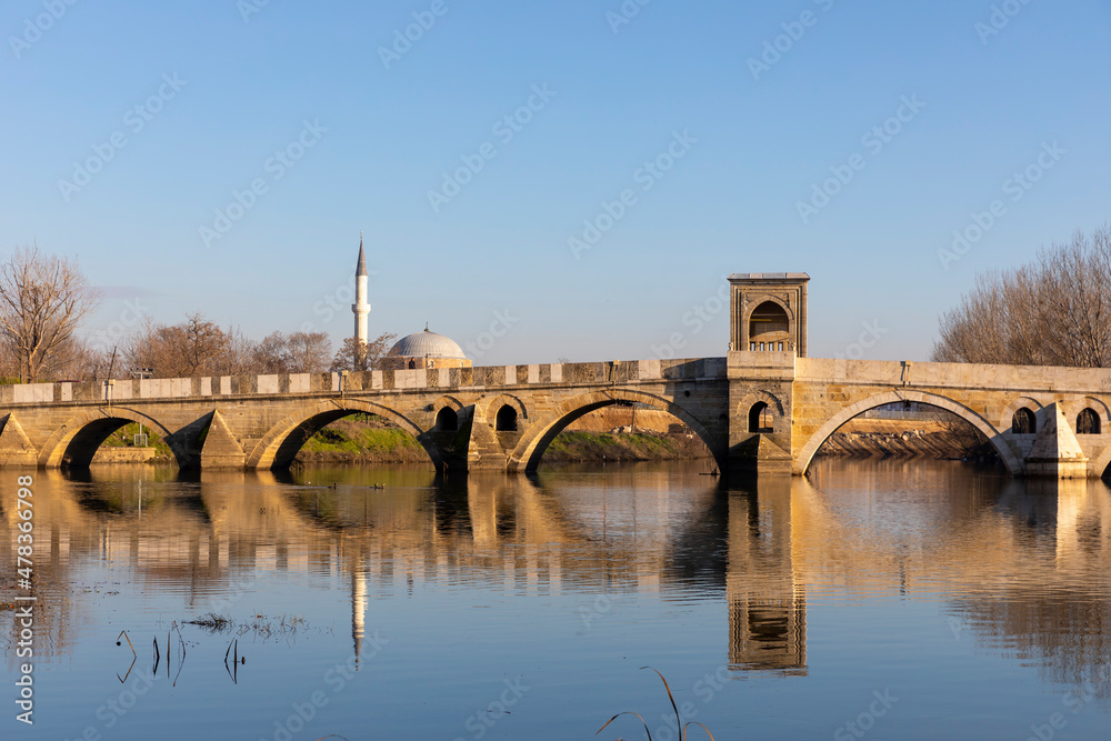 Tunca bridge over Tunca river and Selimiye Mosque inEdirne