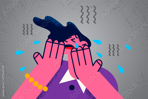 Unhappy woman cry suffer from mental disorder 