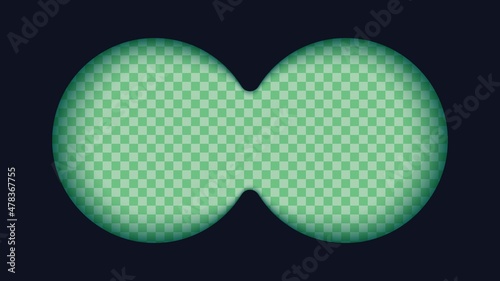 Binoculars viewfinder template. Realistic 3d illustration of transparent gradient lens. Vector card of view binoculars with soft blurry edges and green color transparency fields